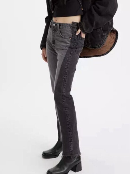 Levi's Denim - Levi's Premium 501 Jeans Womens 25x30 Black Spliced Straight Raw Hem Button Fly